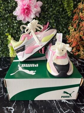 Puma Kids' Pink, Lime & Cream Colorblock Sneakers